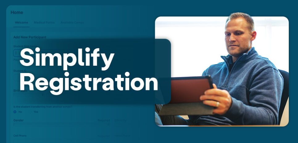 Athletic Director holds iPad for sports registration