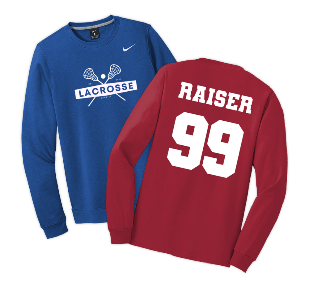 Store_ProductPage-5 (1) Store customized fan gear, two long sleeve t-shirts, one with custom printing on the back